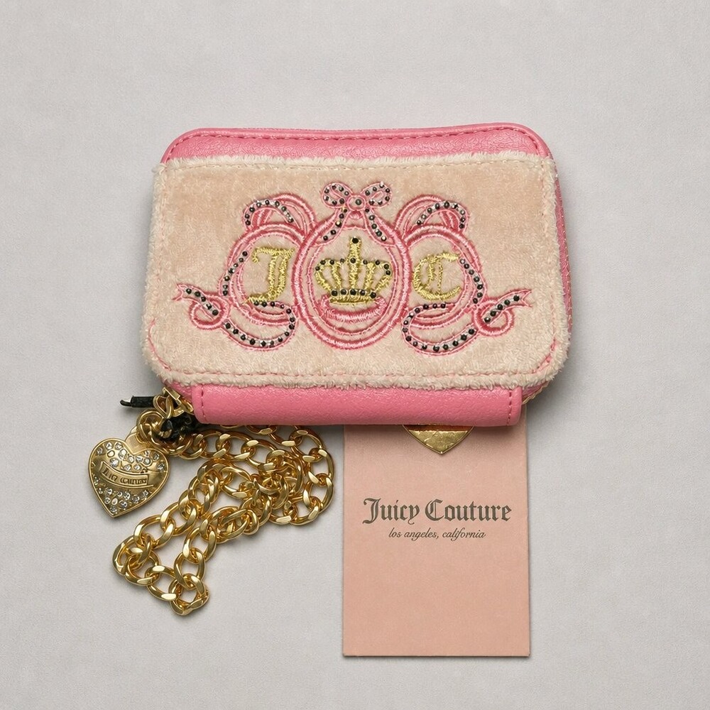 Juicy Couture Pink Wallet Embroidered Crown with Chain Charm